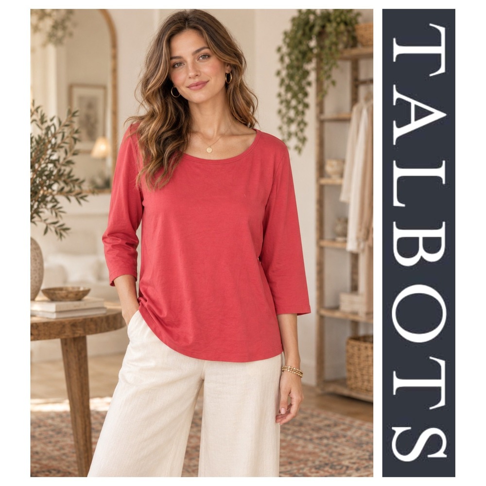Talbots Coral Pink 100% Pima Cotton 3/4 Sleeve Bateau Neck Tee Top 2X Petite